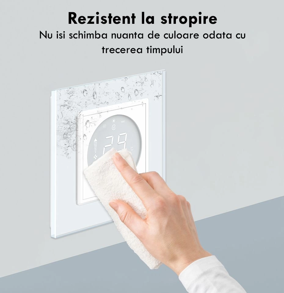 Controller pentru aer conditionat, cu rama sticla, Negru, Livolo