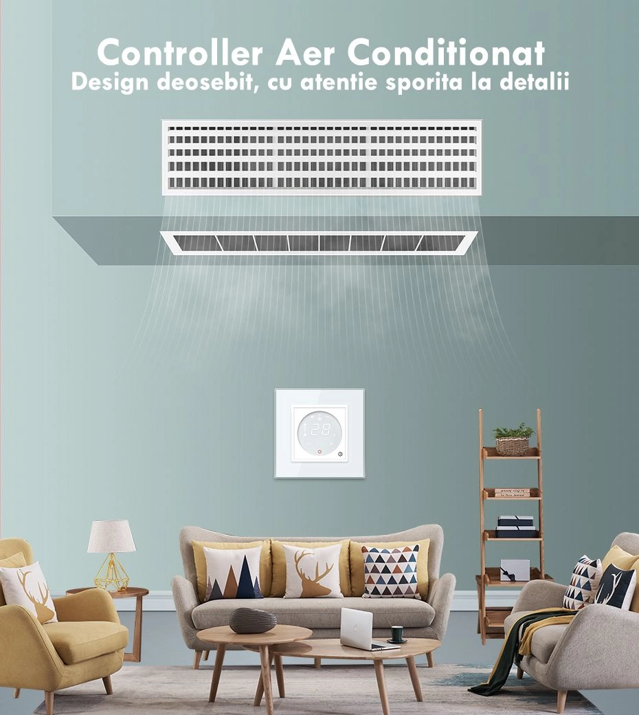 Controller pentru aer conditionat, cu rama sticla, Gri, Livolo