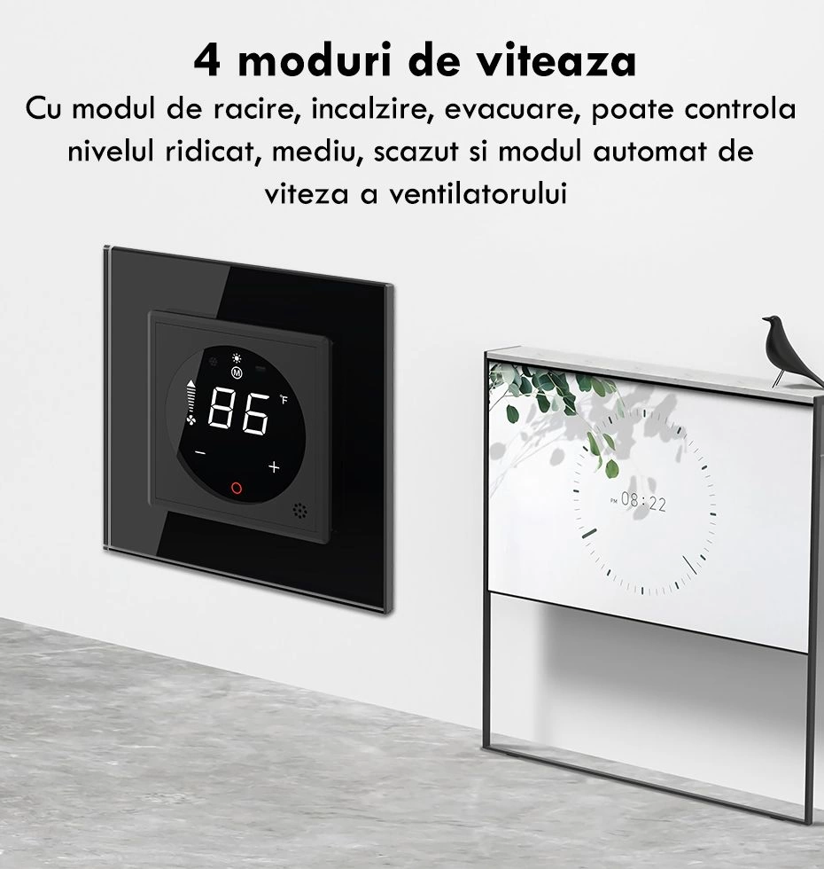 Controller pentru aer conditionat, cu rama sticla, Gri, Livolo