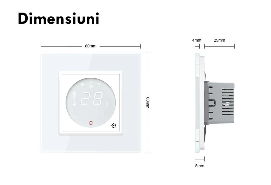Controller pentru aer conditionat, cu rama sticla, Gri, Livolo