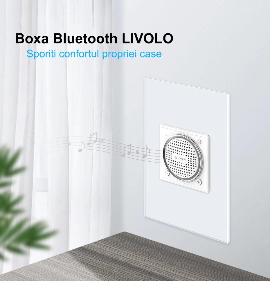 Difuzor cu Bluetooth, 2M, cu rama sticla, Alb, Livolo