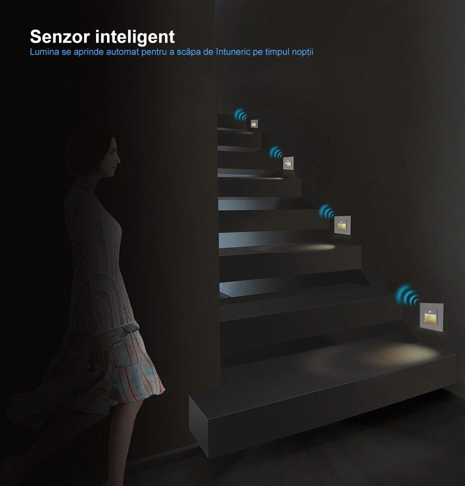 Lampa de orientare scara, cu senzor miscare, cu rama de sticla, Auriu, Livolo