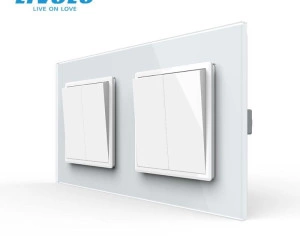 Intrerupator mecanic dublu + dublu, cap / scara, cu rama sticla, Alb, Livolo