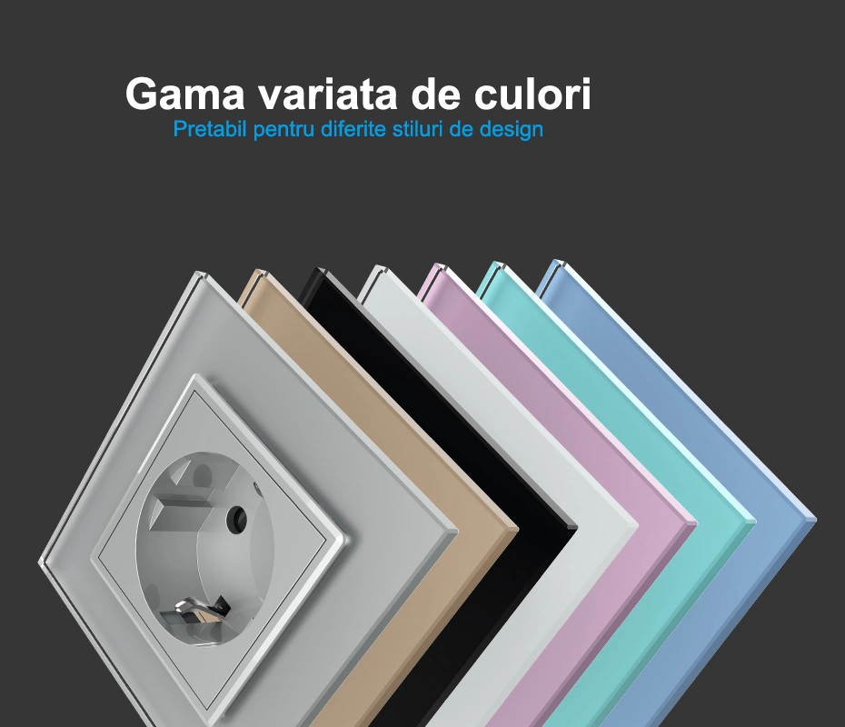 Intrerupator mecanic simplu + priza Schuko + priza Schuko, cap / scara, cu rama sticla, Gri, Livolo
