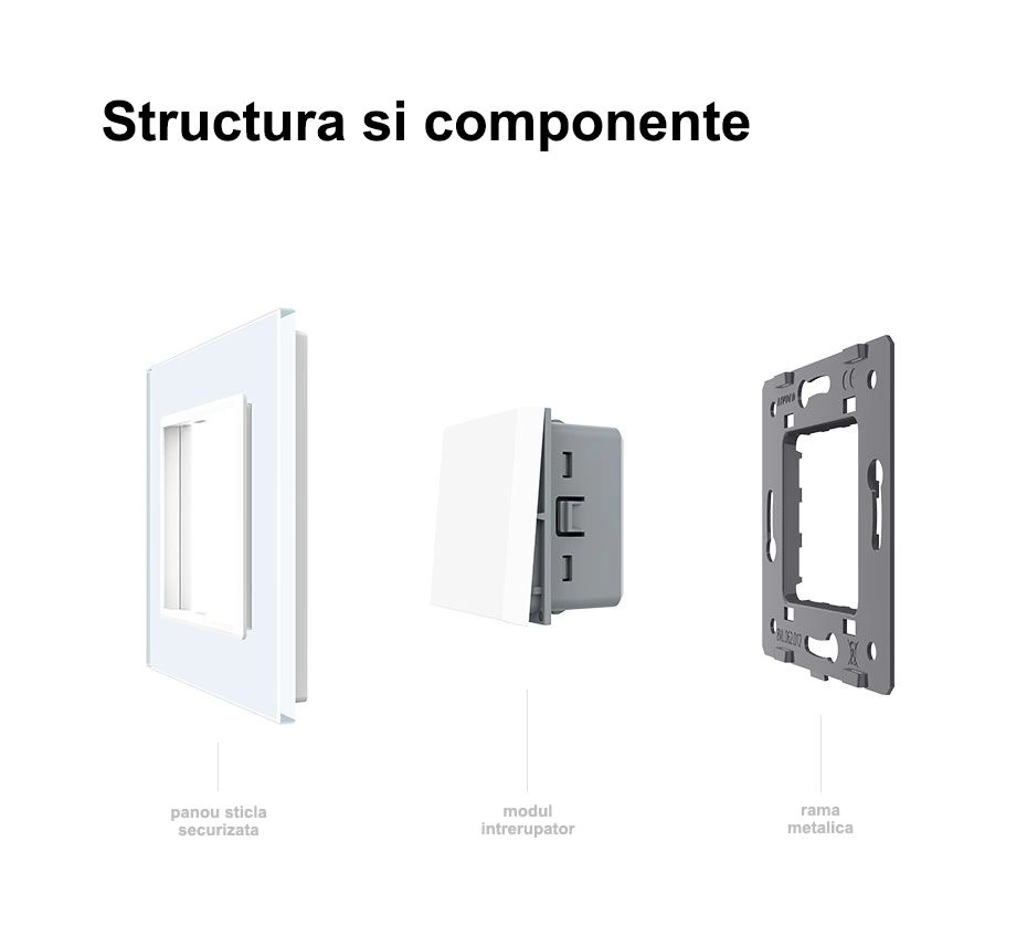 Intrerupator mecanic simplu + dublu, cap / cruce, cu rama sticla, Negru, Livolo