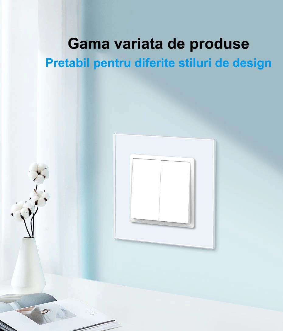 Intrerupator mecanic simplu + dublu + priza Schuko, cap / cruce, cu rama sticla, Gri, Livolo