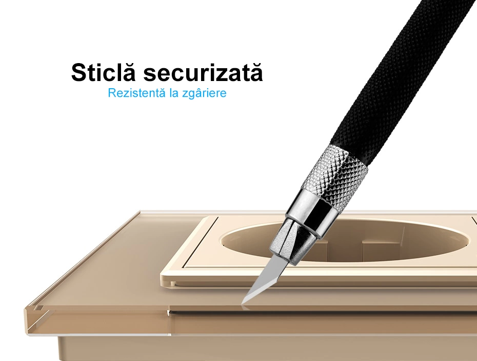 Intrerupator mecanic simplu + dublu + priza Schuko, cap / cruce, cu rama sticla, Alb, Livolo