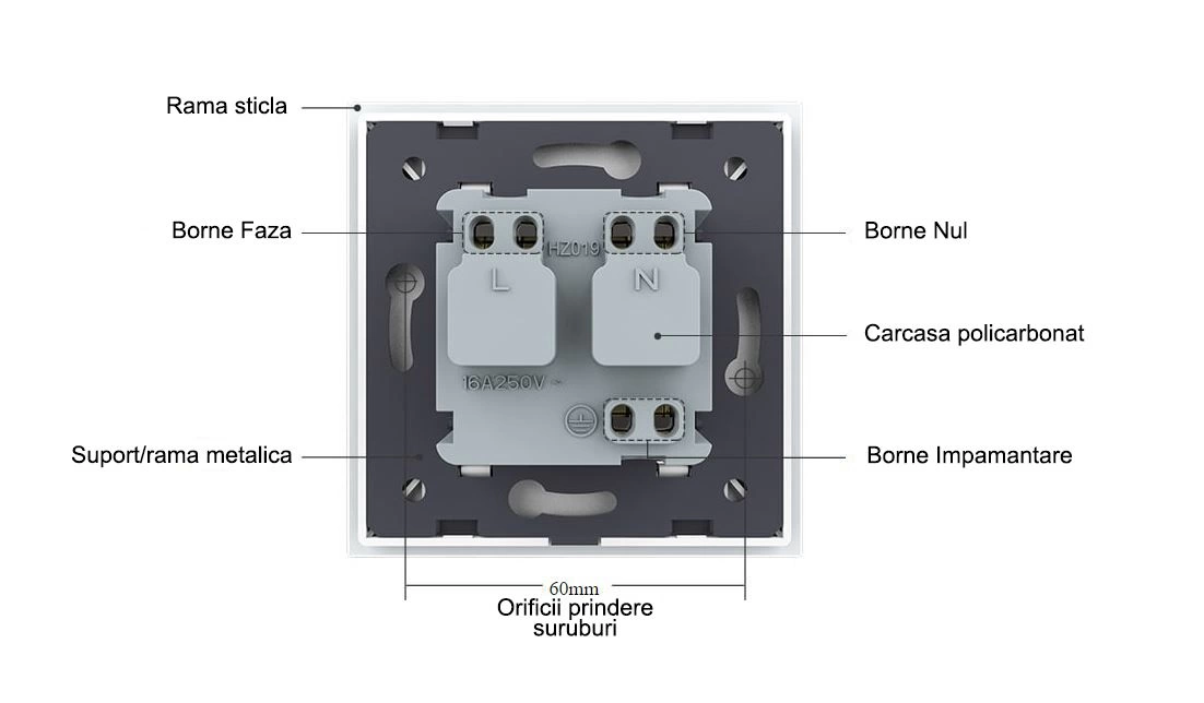 Intrerupator mecanic simplu + priza Schuko, cap / cruce, cu rama sticla, Auriu, Livolo