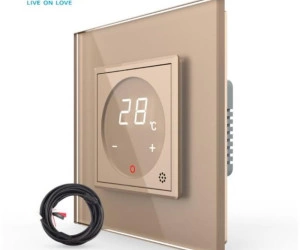 Termostat cu fir pentru incalzire in pardoseala, afisaj electronic, cu touch-screen, Auriu, Livolo