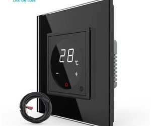 Termostat cu fir pentru incalzire in pardoseala, afisaj electronic, cu touch-screen, Negru, Livolo