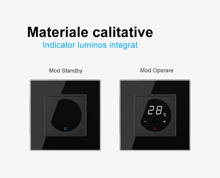 Termostat cu fir pentru incalzire in pardoseala, afisaj electronic, cu touch-screen, Gri, Livolo