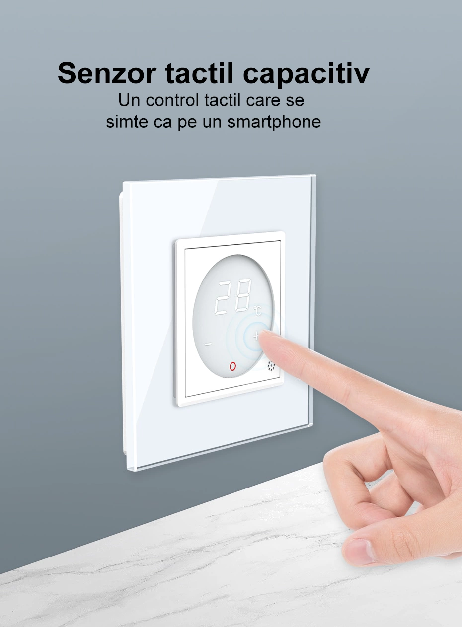 Termostat cu fir pentru incalzire in pardoseala, afisaj electronic, cu touch-screen, Alb, Livolo