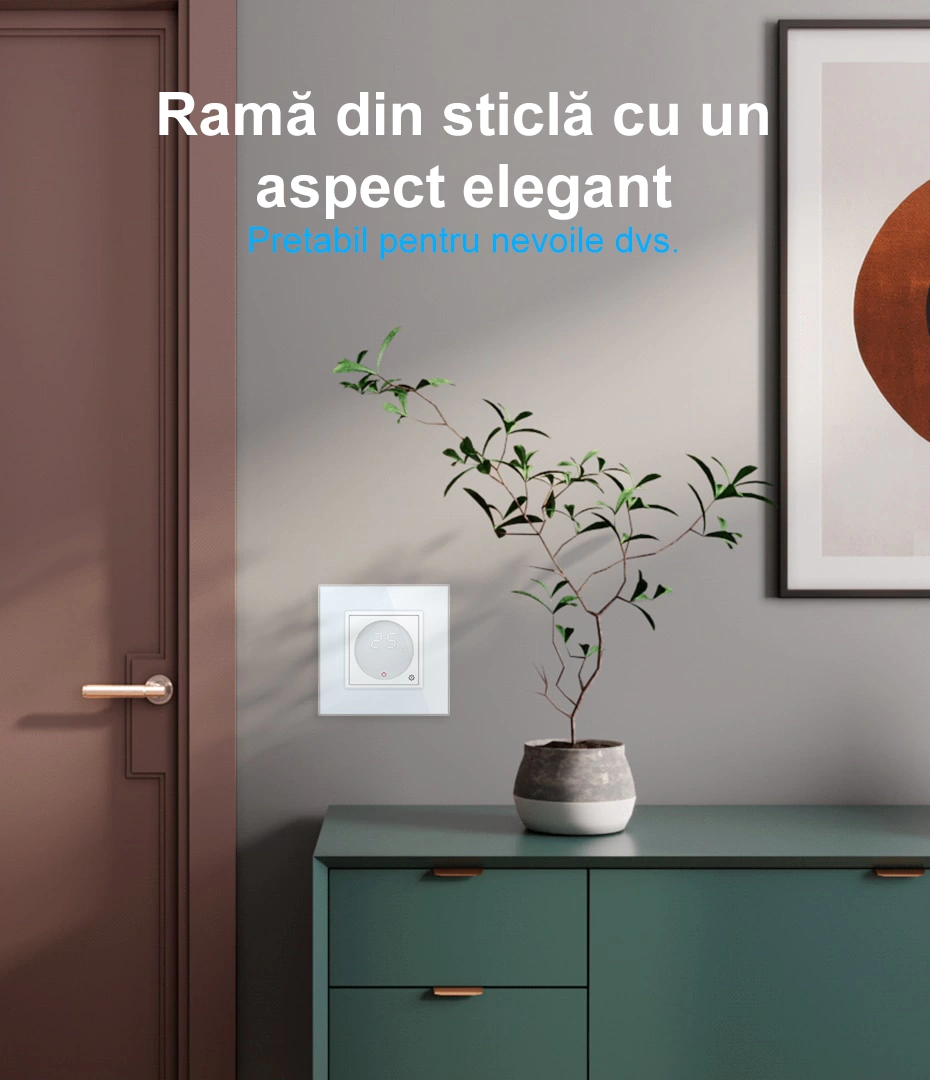 Termostat cu fir pentru incalzire in pardoseala, afisaj electronic, cu touch-screen, Alb, Livolo