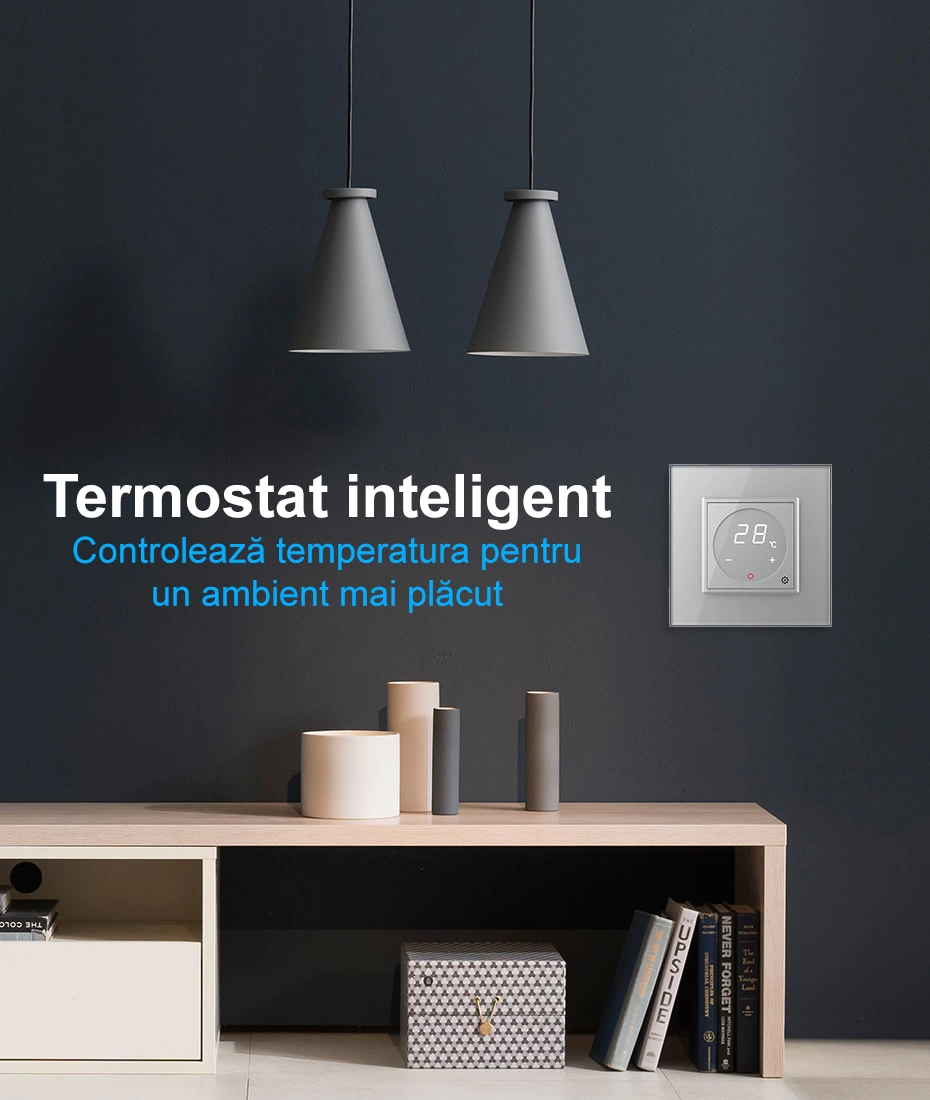 Termostat cu fir pentru incalzire in pardoseala, afisaj electronic, cu touch-screen, Alb, Livolo