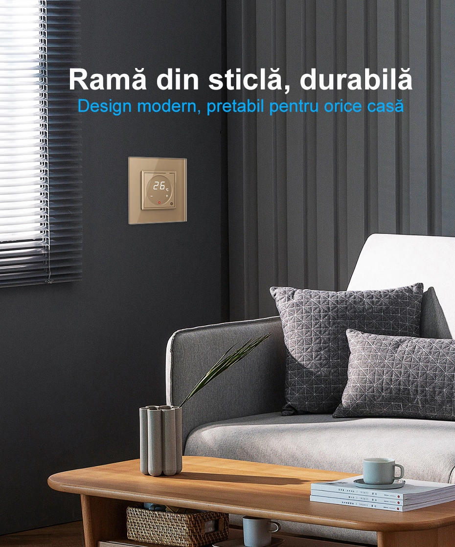 Termostat cu fir pentru incalzire in pardoseala, afisaj electronic, cu touch-screen, Alb, Livolo