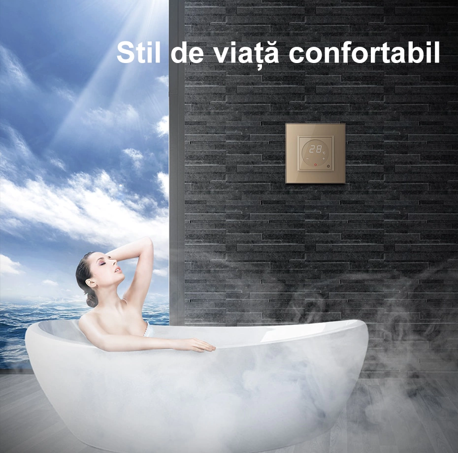 Termostat cu fir pentru incalzire in pardoseala, afisaj electronic, cu touch-screen, Alb, Livolo