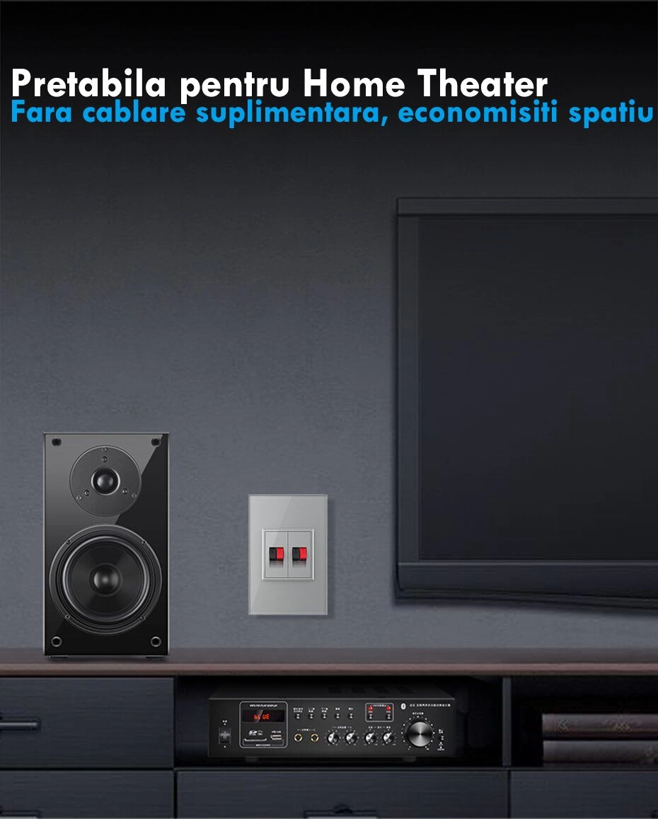 Priza dubla cabluri audio, 2x1M, cu rama sticla, Auriu, Livolo