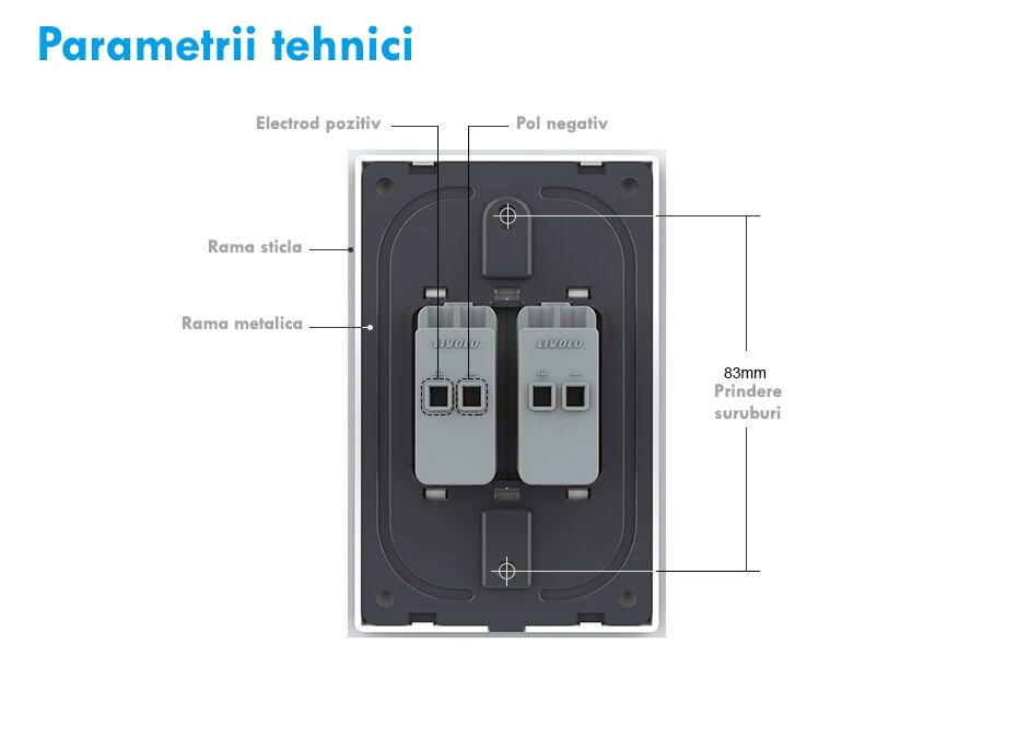 Priza dubla cabluri audio, 2x1M, cu rama sticla, Negru, Livolo