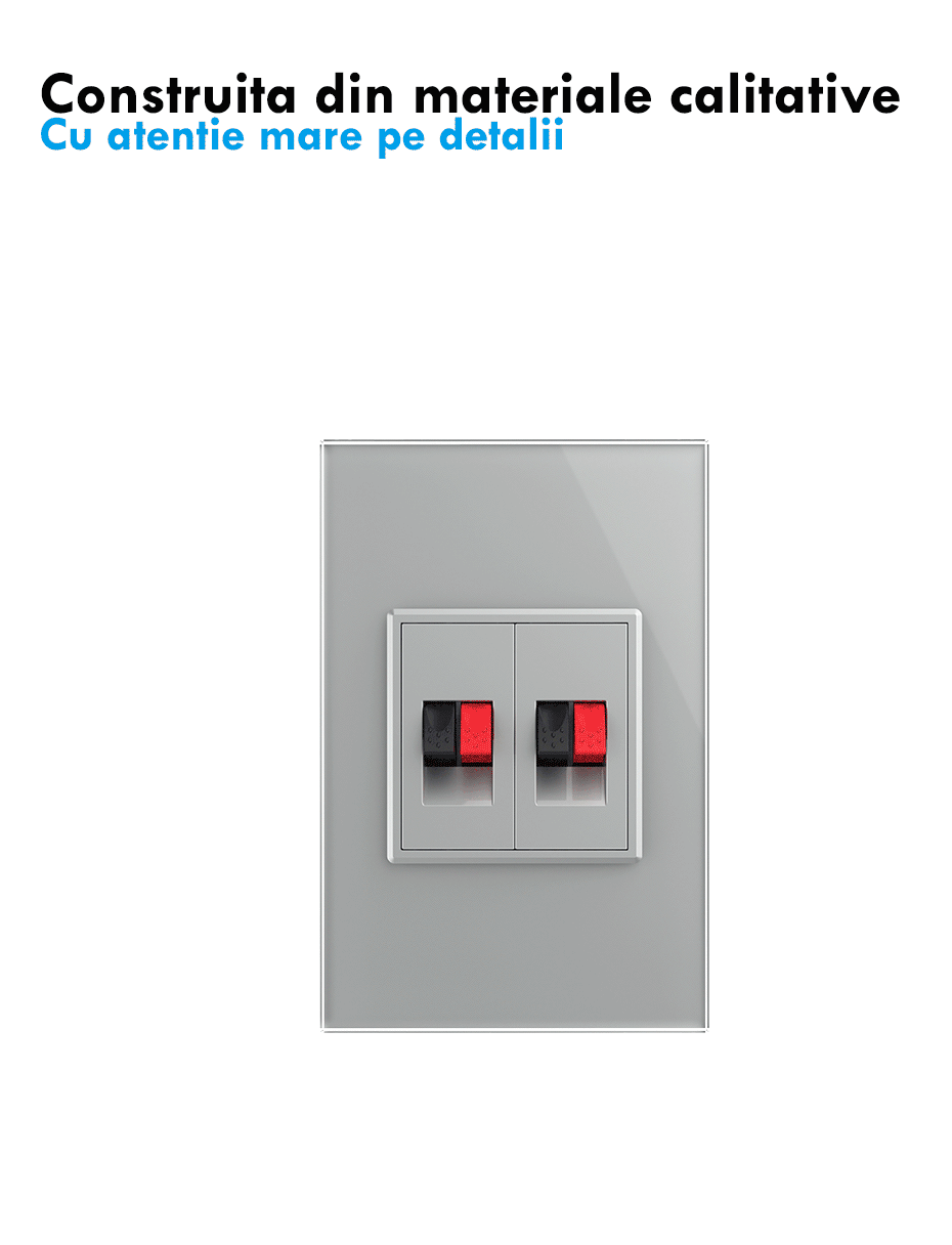 Priza dubla cabluri audio, 2x1M, cu rama sticla, Negru, Livolo