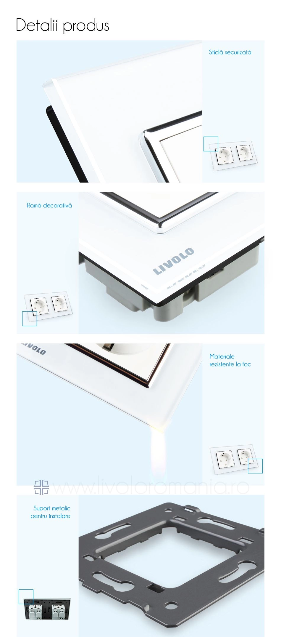 Priză Schuko Dublă, cu rama sticla, Auriu, Livolo