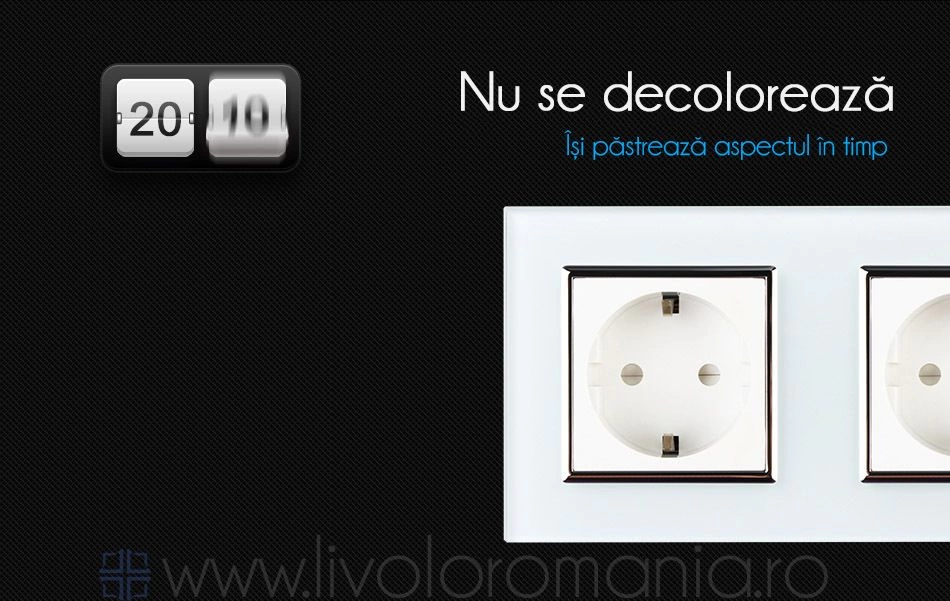 Priză Schuko Dublă, cu rama sticla, Negru, Livolo