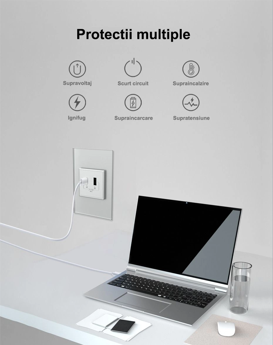 Priza dubla Schuko + USB tip A si tip C, cu rama sticla, Auriu, Livolo Priza dubla Schuko + USB tip A si tip C, cu rama sticla, Auriu, Livolo