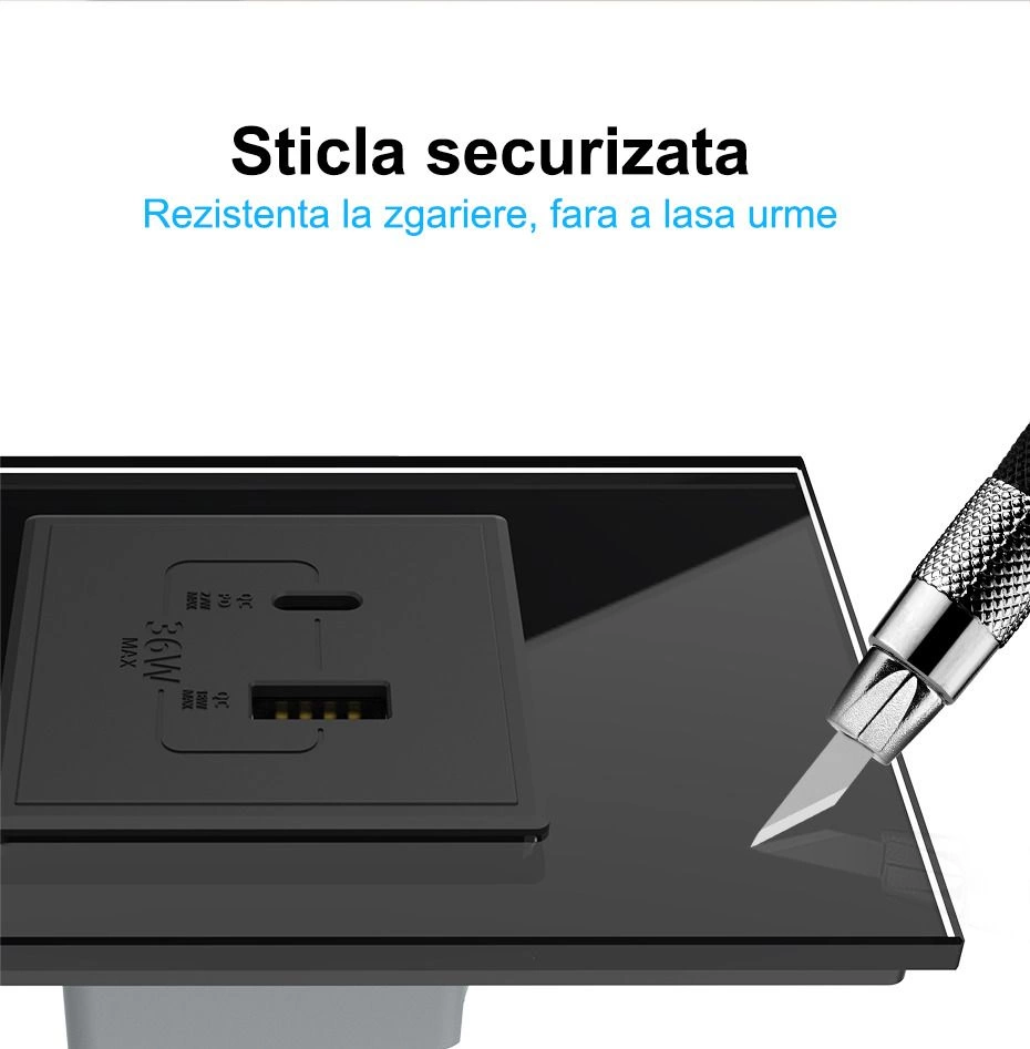Priza dubla Schuko + USB tip A si tip C, cu rama sticla, Alb, Livolo