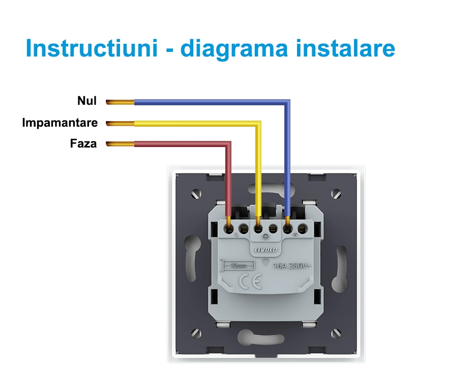 Priza Schuko simpla, borne fara surub - quick connect, cu rama sticla, Gri, Livolo
