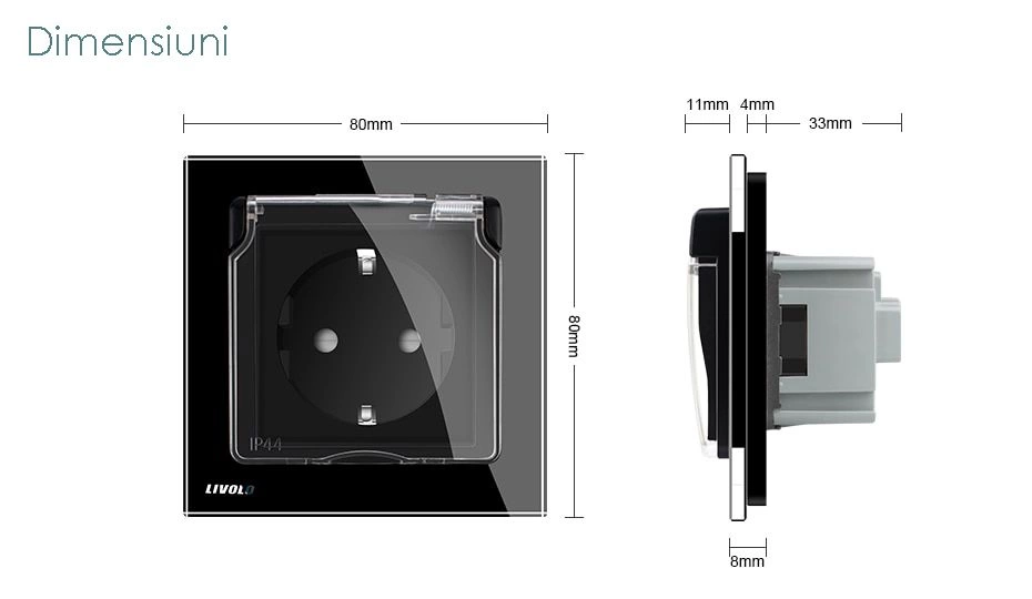 Priza Schuko Simpla cu protectie impotriva apei, Negru, Livolo