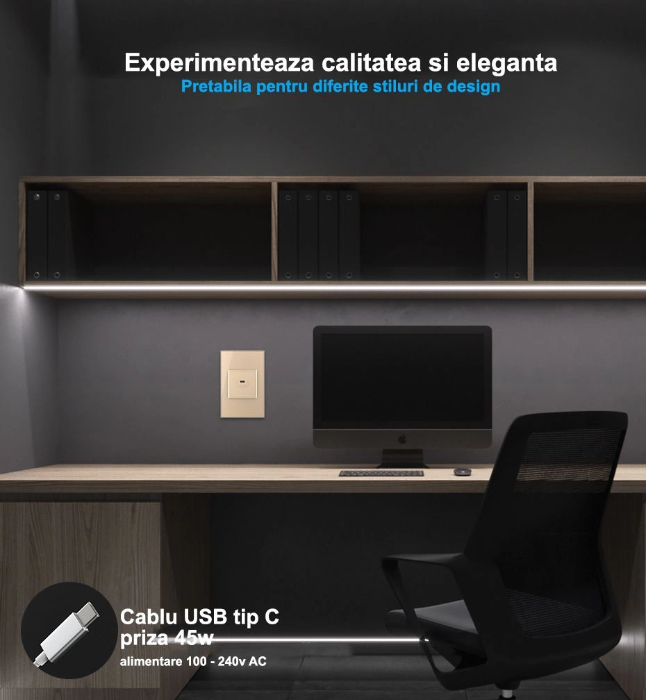 Modul priza simpla USB tip C, Alb, Livolo