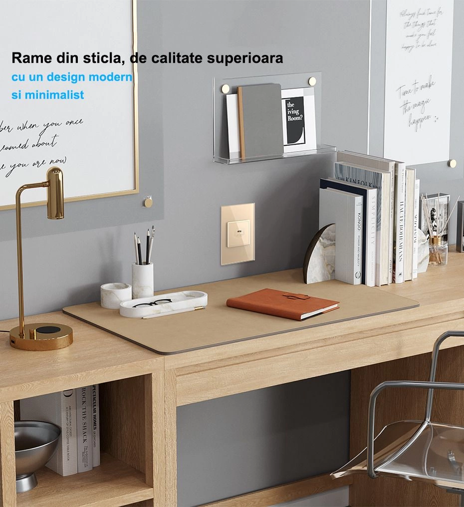 Priza simpla USB tip C, cu rama sticla, Auriu, Livolo