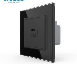 Priza simpla USB tip C, cu rama sticla, Negru, Livolo