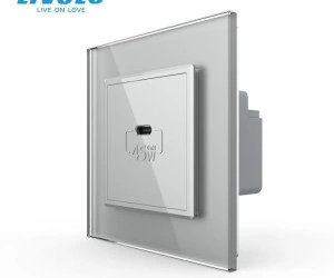 Priza simpla USB tip C, cu rama sticla, Gri, Livolo