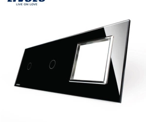 Ramă Întrerupător simplu + simplu + Priză simplă, Negru, Livolo