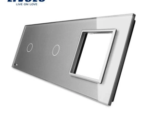 Ramă Întrerupător simplu + simplu + Priză simplă, Gri, Livolo