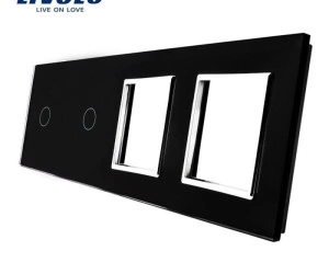 Ramă Întrerupător simplu + simplu + Priză dublă, Negru, Livolo