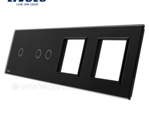 Panou intrerupator simplu + dublu + priza dubla, Negru, Livolo