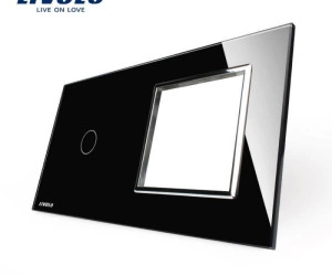 Ramă Întrerupător simplu + Priză simplă, Negru, Livolo