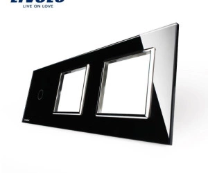 Ramă Întrerupător simplu + Priză dublă, Negru, Livolo
