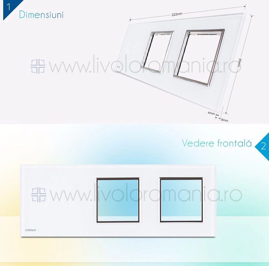 Ramă &Icirc;ntrerupător simplu + Priză dublă, Alb, Livolo