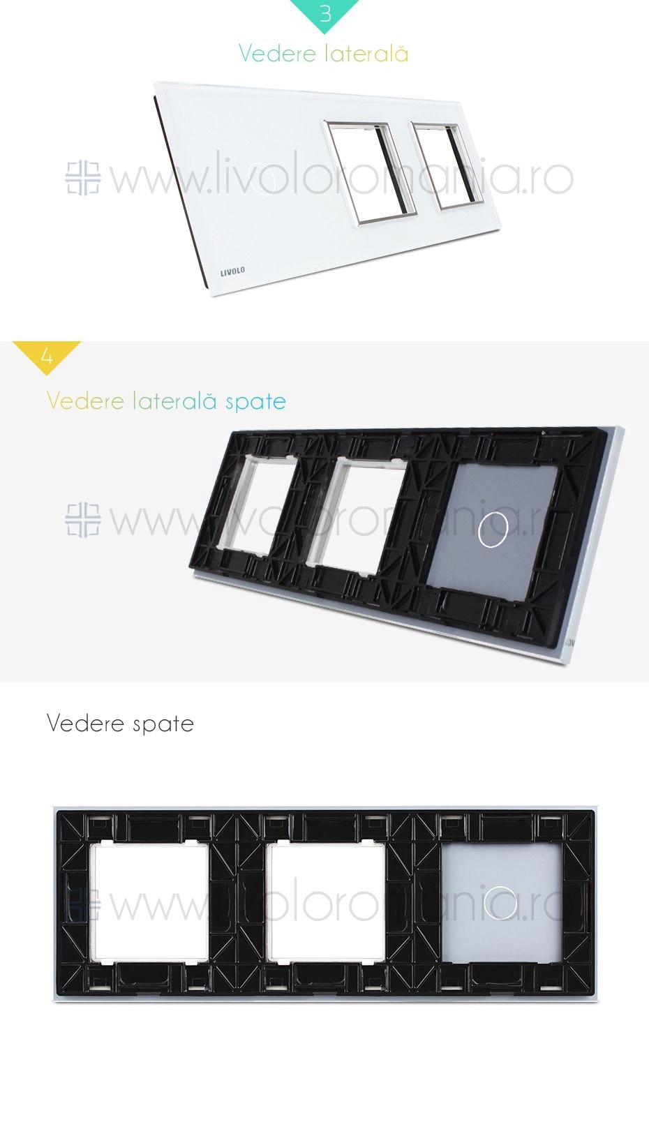 Ramă &Icirc;ntrerupător simplu + Priză dublă, Alb, Livolo