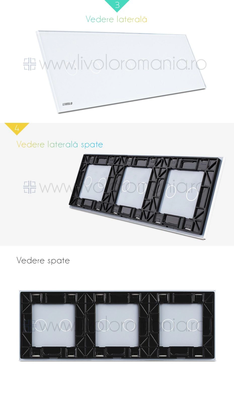 Panou &icirc;ntrerupător dublu + dublu + dublu, Auriu, Livolo