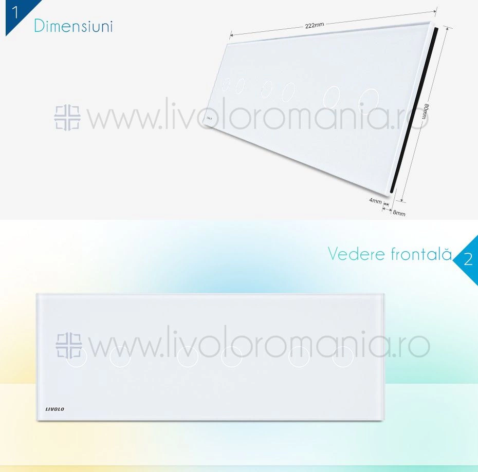 Panou &icirc;ntrerupător dublu + dublu + dublu, Gri, Livolo