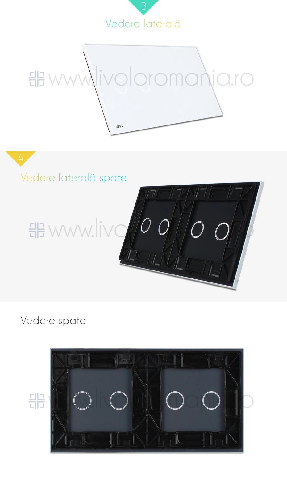 Panou &icirc;ntrerupător dublu + dublu, Auriu, Livolo