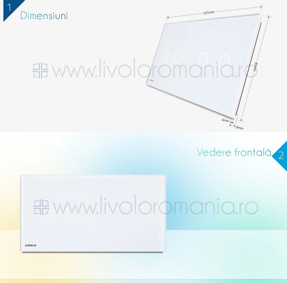 Panou &icirc;ntrerupător dublu + dublu, Gri, Livolo