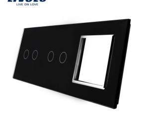 Ramă Întrerupător dublu + dublu + Priză simplă, Negru, Livolo