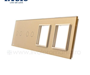Panou intrerupator dublu + dublu + Priza dubla, Auriu, Livolo