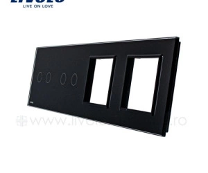 Panou intrerupator dublu + dublu + Priza dubla, Negru, Livolo