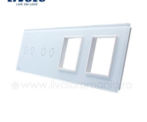 Panou intrerupator dublu + dublu + Priza dubla, Alb, Livolo