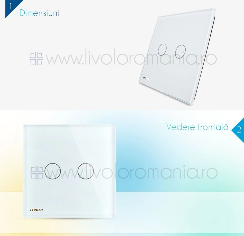 Panou &icirc;ntrerupător dublu, Alb, Livolo